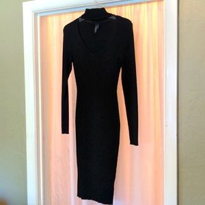 Like new black knit body con midi dress with collar detail by Marciano. Size S.